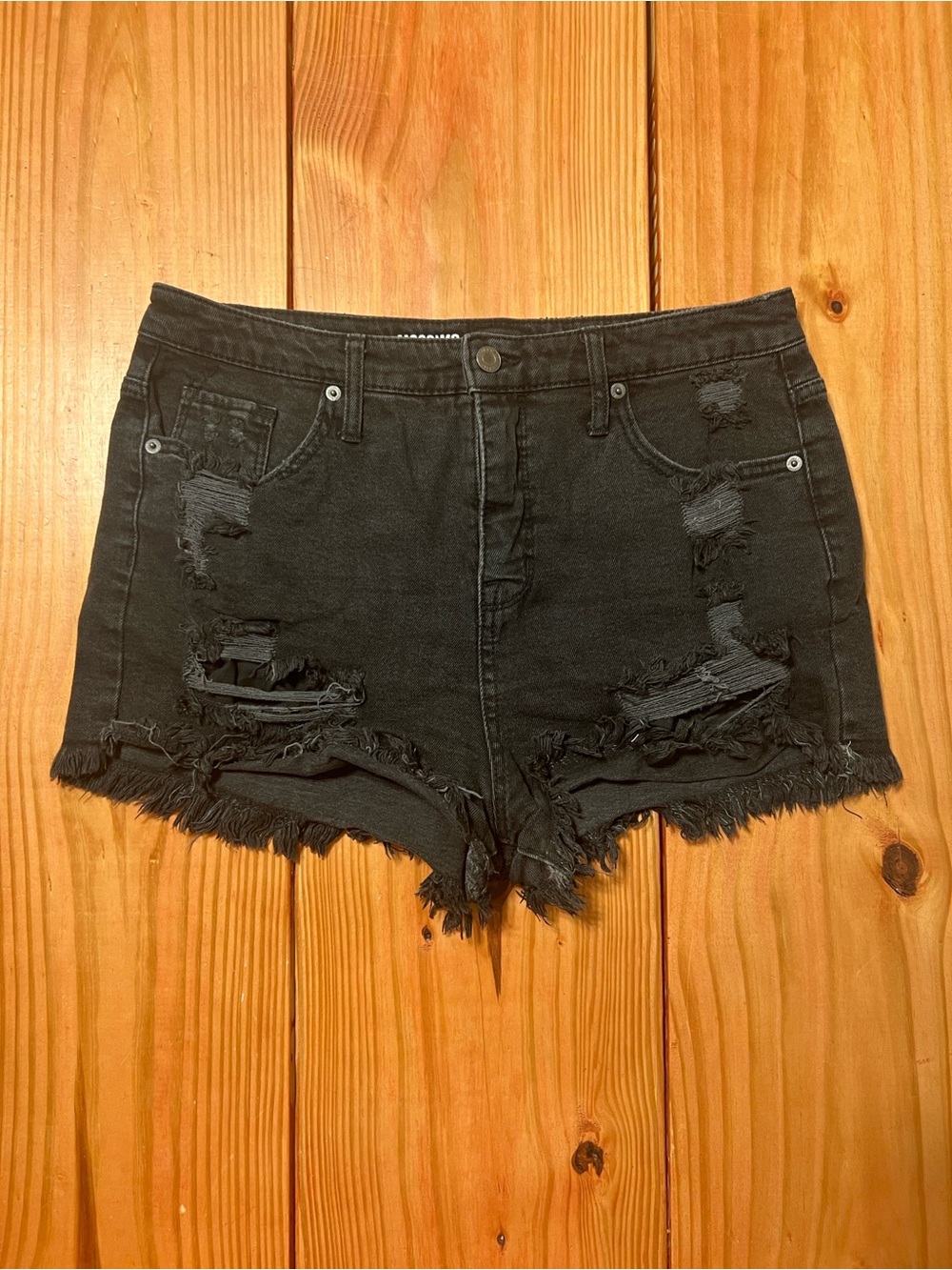 Mossimo Supply Co. Black Distressed High-Rise Jean Shorts